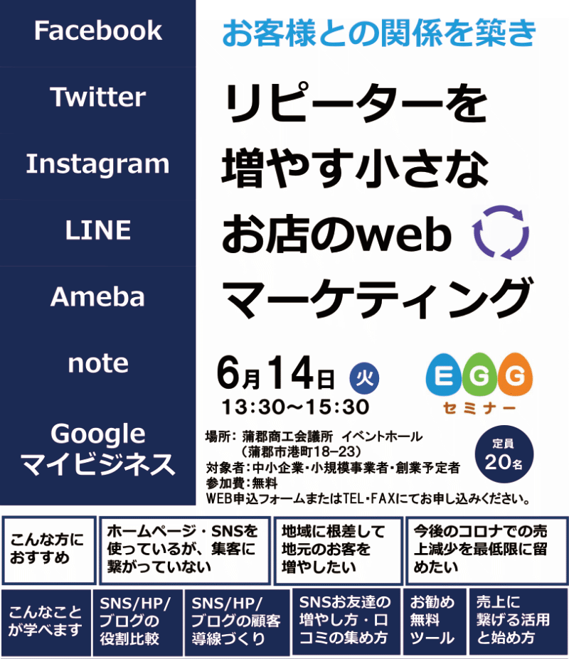 EGGセミナー「お客様との関係を築きリピーターを増やす小さなお店のwebマーケティング」